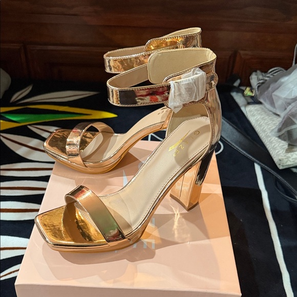 Glaze Metallic Rose Gold Ankle-Strap Heels - Picture 2 of 4